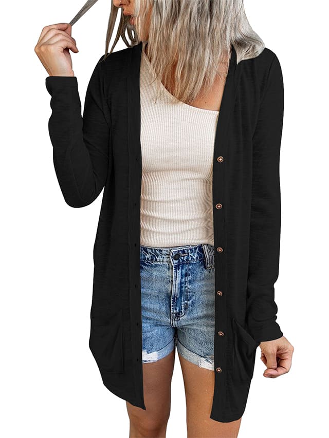 Cardigan Button Down Loose Solid Outerwear with Pockets